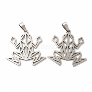 Non-Tarnish 201 Stainless Steel Origami Pendants, Frog Outline Charms, Stainless Steel Color, 28x29x1.5mm, Hole: 6.5x3mm(X-STAS-K251-044P)