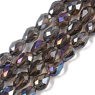 Transparent Electroplate Glass Beads Strands, AB Color Plated, Faceted, Teardrop, Gray, 8x6mm, Hole: 1.2mm, about 65~67pcs/strand, 20.08''(51cm)(EGLA-N013-T6mm-B27)