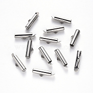 304 Stainless Steel Slide On End Clasp Tubes, Slider End Caps, Stainless Steel Color, 6x20x4mm, Hole: 3x1.5mm, Inner Diameter: 3mm(X-STAS-S115-01F-P)