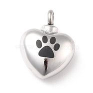 304 Stainless Steel Urn Pendants, Heart with Paw Print Pattern, Stainless Steel Color, 26x19.5x11.5mm, Hole: 5mm(STAS-D179-21P)