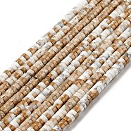 Electroplated Natural Howlite Bead Strands, Half Plated, Flat Round, Gold, 4x1.5~2mm, Hole: 1mm, about 194~199pcs/strand, 15.35''(39cm)(G-D470-01D)