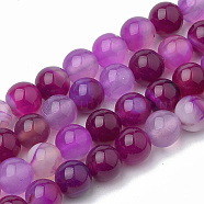 Dyed Natural Striped Agate/Banded Agate Round Bead Strands, Medium Violet Red, 4mm, Hole: 1mm, about 95pcs/strand, 15.7 inch(X-G-R342-4mm-04)