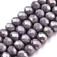 Electroplate Glass Beads Strands, Opaque Solid Color, AB Color Plated, Faceted, Rondelle, Medium Purple, 6x5mm, Hole: 1mm, about 84~85pcs/strand, 41.5~42cm(EGLA-A044-P6mm-B11)