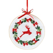 Christmas Themed DIY Embroidery Cup Mat Sets, Including Imitation Bamboo Embroidery Frame, Iron Pins, Embroidered Cloth, Cotton Colorful Embroidery Threads, Reindeer Pattern, 30x30x0.05cm(DIY-P021-B04)