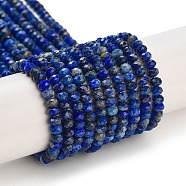 Natural Lapis Lazuli Beads Strands, Faceted, Rondelle, 3.5~4x2.5~3mm, Hole: 0.7mm, about 128pcs/strand, 15.16~15.35 inch(38.5~39cm)(G-L587-B03-02)