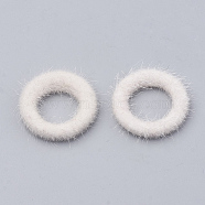 Faux Mink Fur Covered Linking Rings, with Aluminum Bottom, Ring, Platinum, White, 27x4mm(X-WOVE-N009-07L)