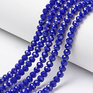 Opaque Solid Color Glass Beads Strands, Faceted, Rondelle, Blue, 6x5mm, Hole: 1mm, about 87~90pcs/strand, 17~17.5 inch(42.5~43.75cm)(X1-EGLA-A034-P6mm-D07)