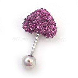 Austrian Crystal Belly Rings, Mother's Day Gifts Making, with 316 Stainless Steel and Polymer Clay, Heart, 204_Amethyst, Length: about 26mm long(SWAR-G027-204+001)