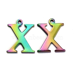 Ion Plating(IP) 304 Stainless Steel Alphabet Charms, Rainbow Color, Letter.X, 12x10x1mm, Hole: 1mm(STAS-H122-X-M)