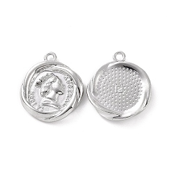 Alloy Pendants, Flower with Woman Charm, Platinum, 23x20x3.5mm, Hole: 1.8mm(FIND-A023-06P)