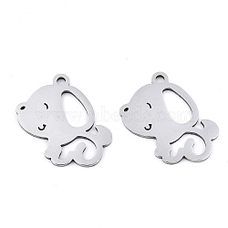 201 Stainless Steel Pendants, Laser Cut, Dog, Stainless Steel Color, 19x18x0.9mm, Hole: 1.6mm(X-STAS-S081-004)