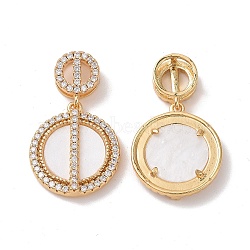 Brass Rhinestone Pendants, with Natural Shell, Flat Round, Golden, 30x17.5x5mm, Hole: 5mm(KK-I694-01G)