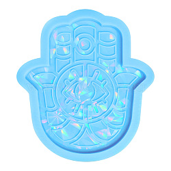 Hamsa Hand Cup Mat Food Grade Statue Silicone Molds, Resin Casting Coaster Molds, for UV Resin, Epoxy Resin Craft Making, Light Sky Blue, 123x110mm(WG34418-01)