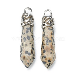 Bullet Natural Dalmatian Jasper Pointed Pendants, with Platinum Tone Alloy Findings, 33~40x8~10mm, Hole: 3x2mm(G-E332-C34)