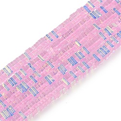 Electroplate Glass Beads Strands, Heishi Beads, Square, Pearl Pink, 3x3x1mm, Hole: 0.9mm, about 210pcs/strand, 14.96~16.54''(38~42cm)(GLAA-B023-01A-11)