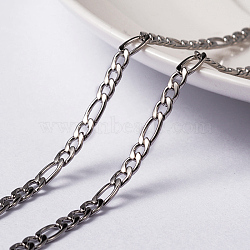 304 Stainless Steel Figaro Chains, Unwelded, Stainless Steel Color, 4x3x0.8mm & 6.5x3x0.8mm(X-CHS-H007-30P)