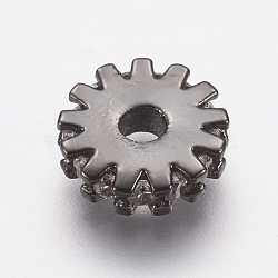 Brass Micro Pave Cubic Zirconia Bead Spacers, Flat Round/Gear, Clear, Gunmetal, 8x2mm, Hole: 2mm(ZIRC-E143-21B)