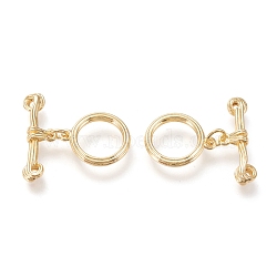 Brass Toggle Clasps, Long-Lasting Plated, Ring & Bar, Real 18K Gold Plated, Ring: 17x14x2.3mm, Hole: 1.4mm, Bar: 23.5x7.5x3.5mm, Hole: 1.2mm(KK-F820-14G)