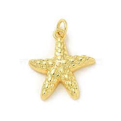 Brass Pendants, Starfish Charms, with Jump Ring, Real 18K Gold Plated, 20x17.5x3.5mm, Hole: 3mm(KK-U044-10G-02)