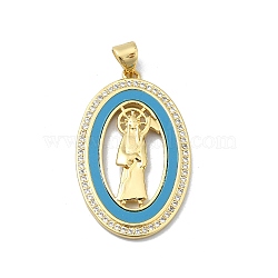 Brass Micro Pave Clear Cubic Zirconia Pendants, with Synthetic Blue Turquoise, Real 18K Gold Plated, Goddess, 32.5x20.5x3mm, Hole: 4x3.5mm(KK-A221-03B-G)