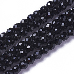 Natural Black Onyx Beads Strands, Dyed & Heeated, Faceted, Round, 3~3.5x2.5~3mm, Hole: 0.3mm, about 114~141pcs/strand, 15.1~16.4 inch(38.4~41.8cm)(G-F596-28-3mm)