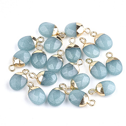 Electroplate Natural Jade Charms, with Iron Findings, Faceted, Oval, Golden, 14~15x8x5~5.5mm, Hole: 1.8mm(X-G-S344-09A)