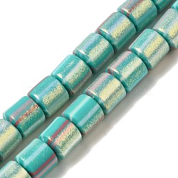 Polymer Clay Beads Strands, with Glitter Powder, Column, Light Sea Green, 6~6.5x6.5~7mm, Hole: 1.2mm, about 63~65pcs/strand, 16.14~16.46''(41~41.8cm)(CLAY-H006-04M)