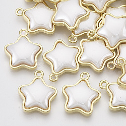 Alloy Pendants, with ABS Plastic Imitation Pearl Cabochons, Star, Seashell Color, 21x18x5mm, Hole: 2mm(X-PALLOY-N150-22)