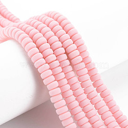 Handmade Polymer Clay Beads Strands, for DIY Jewelry Crafts Supplies, Flat Round, Pink, 6~7x3mm, Hole: 1.5mm, about 113~116pcs/strand, 15.55 inch~16.14 inch(39.5~41cm)(CLAY-N008-008-03)
