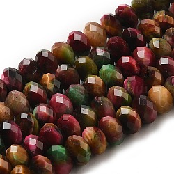 Natural Rainbow Tiger Eye Beads Strands, Dyed, Faceted, Rondelle, Goldenrod, 8x5mm, Hole: 1mm, about 71pcs/strand, 15.35 inch(39cm)(G-NH0002-D03-03)