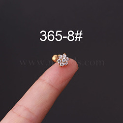 316L Surgical Stainless Steel Micro Pave Clear Cubic Zirconia Cartilage Earrings, Golden, Flower, 6mm, Pin: 0.8mm(WG35966-08)