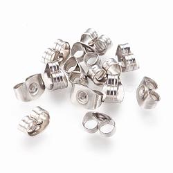 304 Stainless Steel Ear Nuts, Friction Earring Backs for Stud Earrings, Size: about 4.5mm wide, 6.5mm long, 3.2mm thick, hole: 0.7mm(STAS-Q037-1)