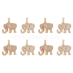 8Pcs 2 Colors Ion Plating(IP) Brass Micro Pave Cubic Zirconia Pendants, Real 18K Gold Plated, Elephant, Mixed Color, 18x20x5mm, Hole: 5x3mm, 4pcs/color(KK-DC0002-91)