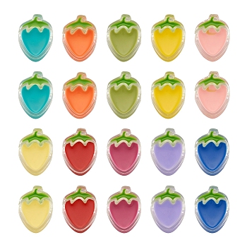 Craftdady 100Pcs 10 Colors Transparent Enamel Acrylic Beads, Strawberry, Mixed Color, 25.5x19x9mm, Hole: 3.5mm