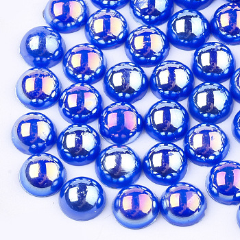 ABS Plastic Imitation Pearl Cabochons, AB Color Plated, Half Round, Blue, 8x4mm, 3000pcs/bag