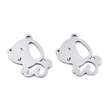 201 Stainless Steel Pendants, Laser Cut, Dog, Stainless Steel Color, 19x18x0.9mm, Hole: 1.6mm