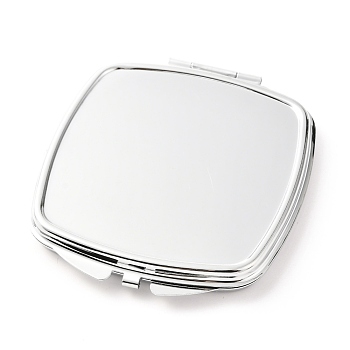 DIY Iron Cosmetic Mirrors, for Epoxy Resin DIY, Square, Stainless Steel Color, 7.3x6.6x0.8cm, Hole: 1.6mm, Tray: 58x58mm