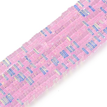 Electroplate Glass Beads Strands, Heishi Beads, Square, Pearl Pink, 3x3x1mm, Hole: 0.9mm, about 210pcs/strand, 14.96~16.54''(38~42cm)