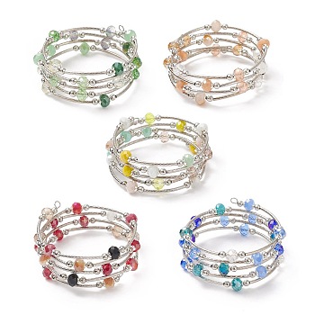 Glass Beads Five Loops Wrap Bracelets, Brass Bead Bracelet for Women, Mixed Color, Inner Diameter: 2 inch(5cm)