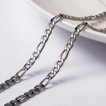 3.28 Feet 304 Stainless Steel Figaro Chains, Unwelded, Stainless Steel Color, 4x3x0.8mm & 6.5x3x0.8mm