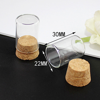 Miniature Glass Bottles, with Cork Stoppers, Cloche Bell Jars, Empty Wishing Bottles, for Dollhouse Accessories, Jewelry Making, Column, Clear, 30x22mm