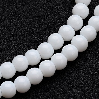 Opaque Color Glass Round Bead Strands, White, 4mm, Hole: 1mm, about 80pcs/strand, 11 inch