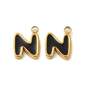 304 Stainless Steel Enamel Charms, Real 14K Gold Plated, Letter, Letter N, 8.5x6.5x1.3mm, Hole: 1.2mm