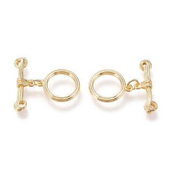 Brass Toggle Clasps, Long-Lasting Plated, Ring & Bar, Real 18K Gold Plated, Ring: 17x14x2.3mm, Hole: 1.4mm, Bar: 23.5x7.5x3.5mm, Hole: 1.2mm