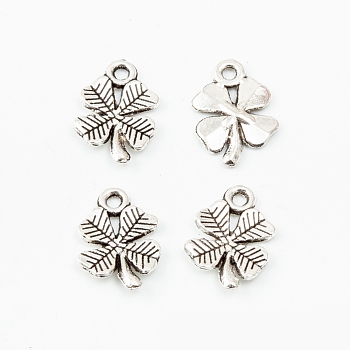 Tibetan Style Alloy Charms, Clover, Antique Silver, 15x10x2mm