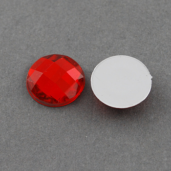 Acrylic Rhinestone Cabochons, Flat Back, Faceted, Half Round, Red, 8x3mm