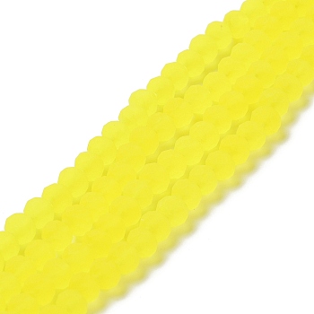 Transparent Glass Beads Strands, Faceted, Frosted, Rondelle, Yellow, 8mm, Hole: 1mm