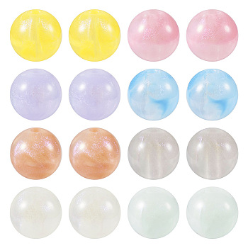 Pandahall 80Pcs 8 Colors Opaque Acrylic Beads, Glitter Beads, Round, Mixed Color, 10.5~11mm, Hole: 2mm, 10pcs/color
