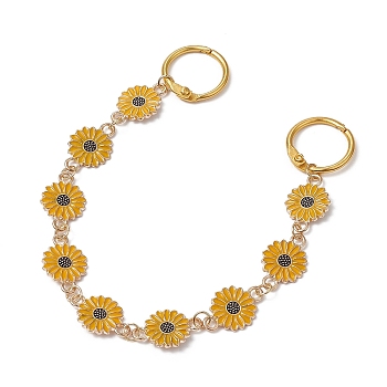 Sunflower Alloy Enamel Link Shoe Chains, with Iron Loose-leaf Binder Rings, for Shoe Decoration, Golden, 232mm