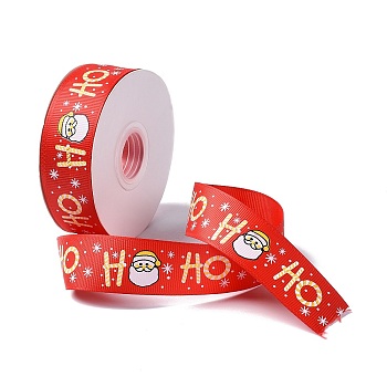 25 Yards Christmas Theme Printed Polyester Grosgrain Ribbon, for DIY Jewelry Making, Flat, Red, 1- inch(25.5mm)